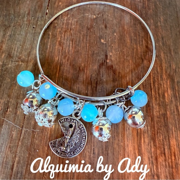 AQUAMARINE STATEMENT BRACELET STONES AND CHARMS - Picture 2 of 2
